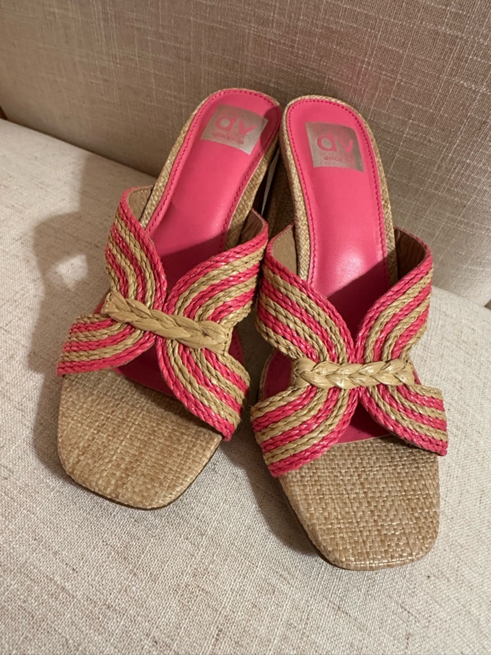 Women’s Size 8 Dolce Vita Pink and Tan Braided Slide On Heels